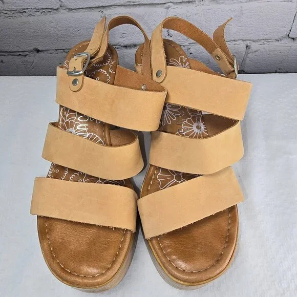 ROOLEE MUSSE AND CLOUD CHUNKY PLATFORM TAN LEATHER WOOD SANDALS WOMENS SIZE 7 - Picture 3 of 9